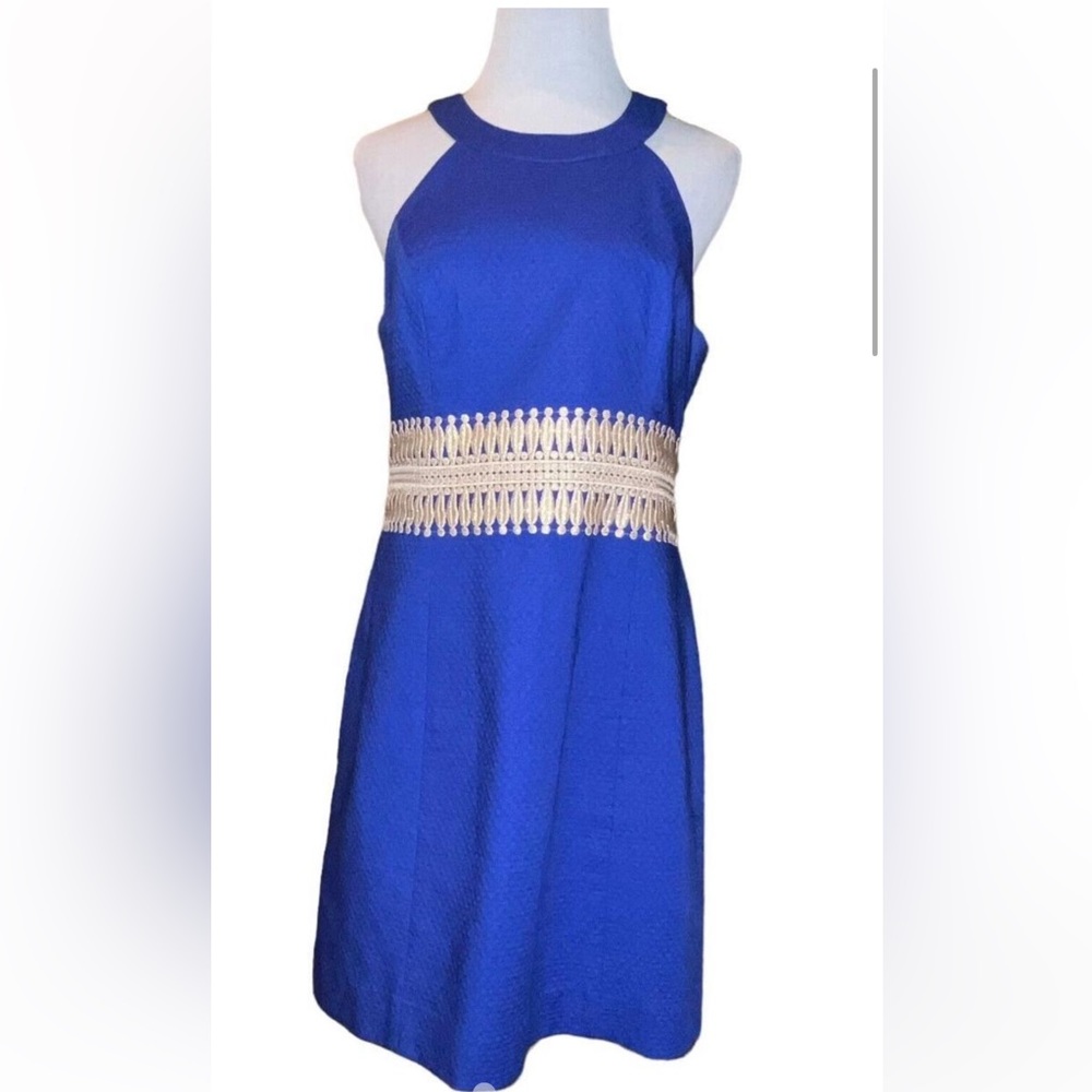 Lilly Pulitzer Ashlyn Blue and Gold shift Dress Size 4, great used condition